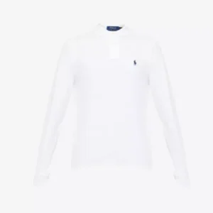 POLO RALPH LAUREN Long-sleeved logo-embroidered custom slim-fit cotton-piqué polo shirt